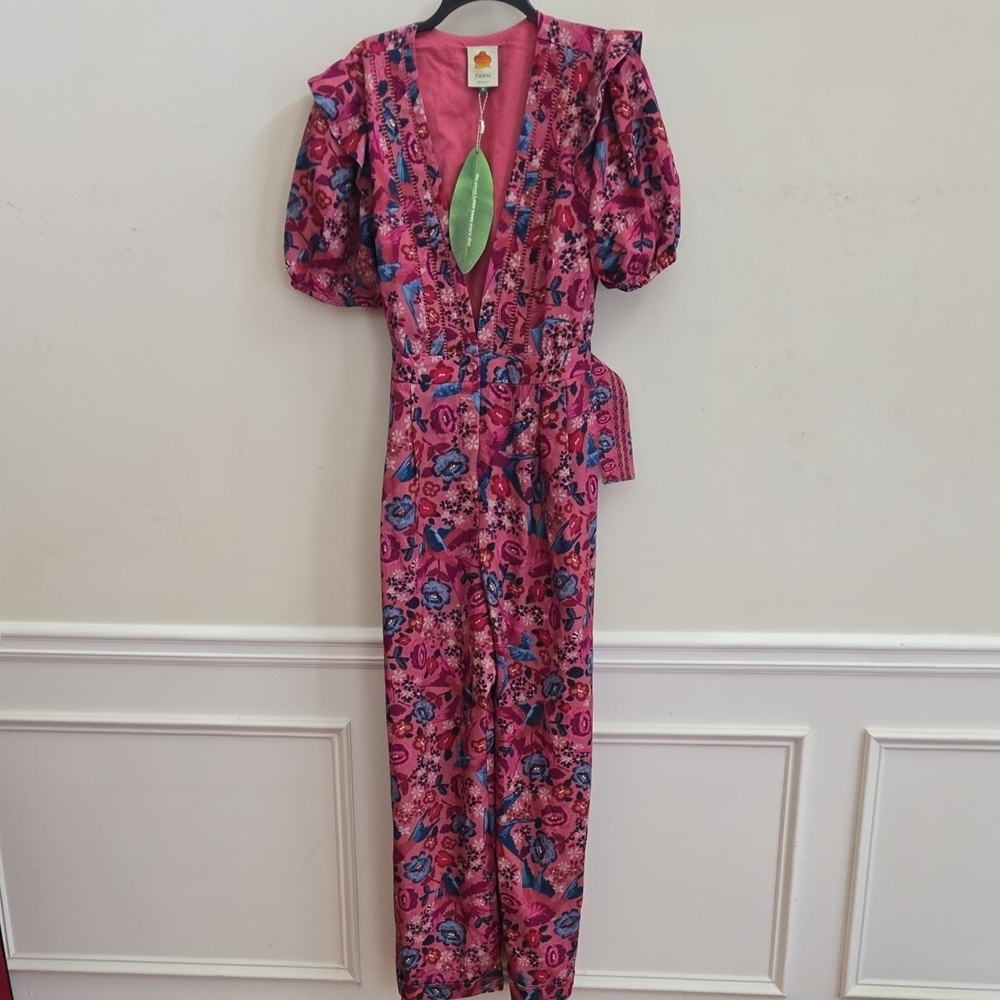 FARM Rio Vibrant Pink and Blue Floral Jumpsuit Size XL